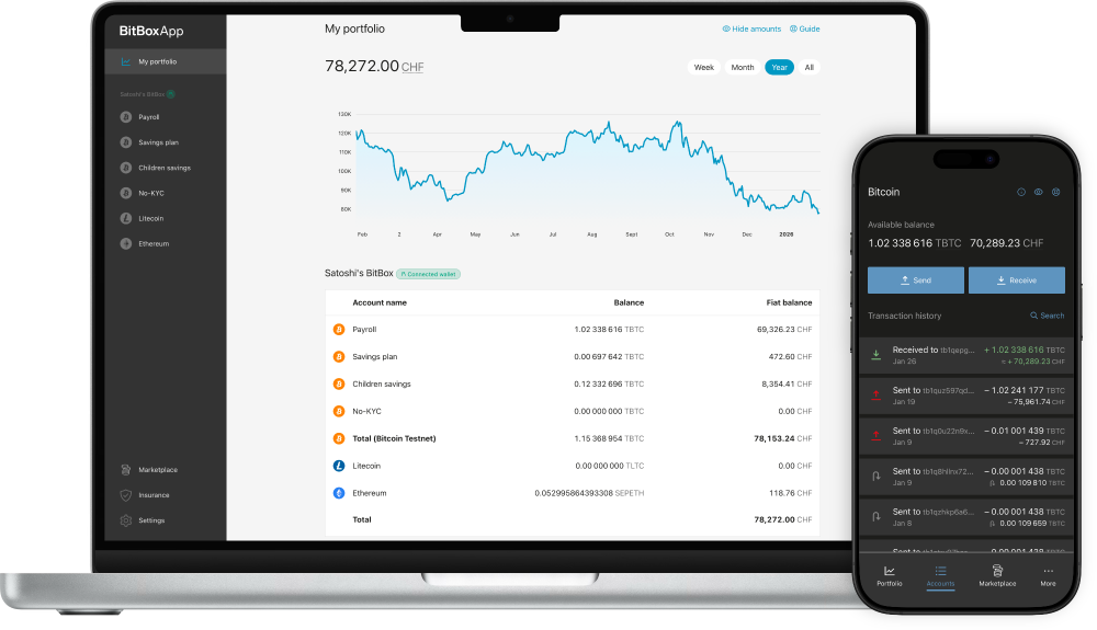 BitBoxApp auf Laptop und Smartphone